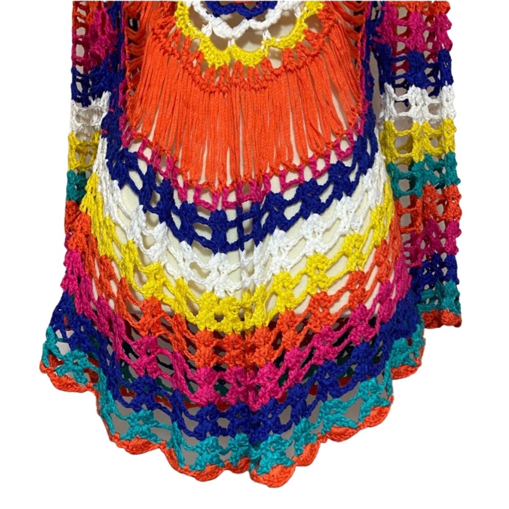 Boho Rainbow Colored Crochet Knit Hollow-Out Beach Coverup - Picture 10 of 16